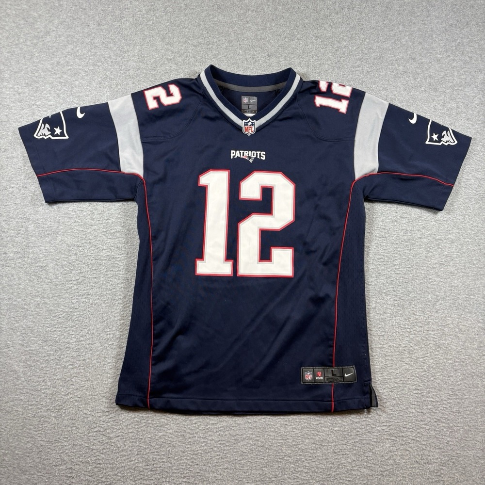 Nike Tom Brady New England Patriots Jersey Youth L 14/16 Navy Blue NFL On Field